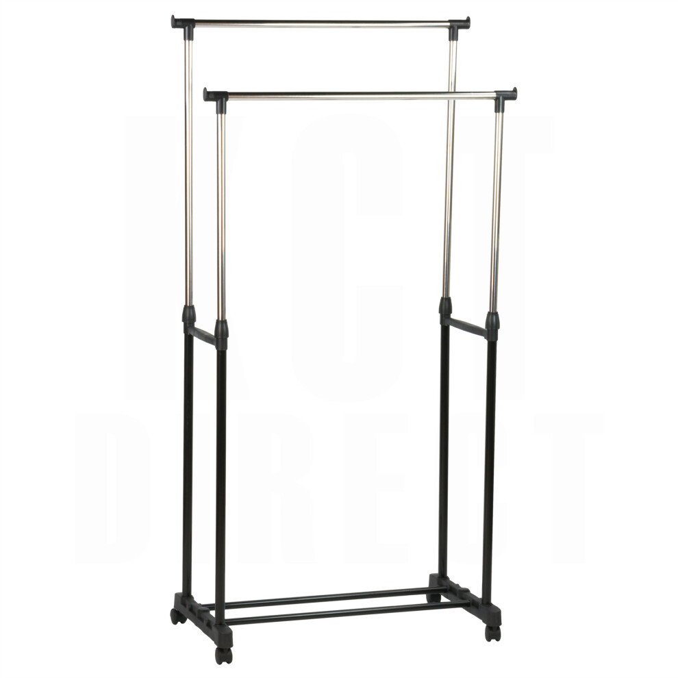 (Double Clothes Rail) Clothes Rail Garment Rack Freestanding Clothing Stand Storage Shelf