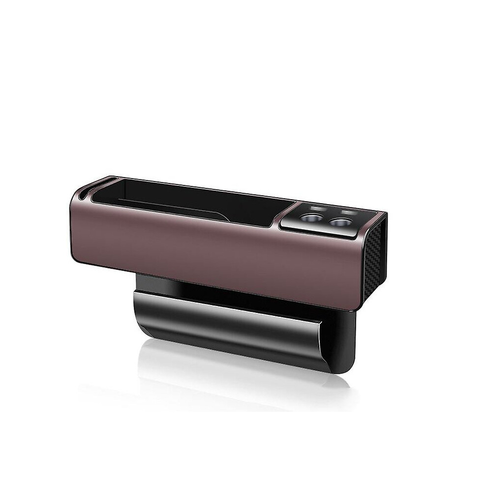 (Brown) Car Seat Gap Filler Organizer Center Console Storage Box With Phone Charging Port Brown 768645192978
