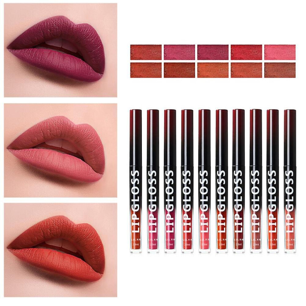 Multicoloured 10 Color Lip Gloss Set Matte Lip Glaze Long Lasting Liquid Lipstick Non Stick Cup Lipgloss