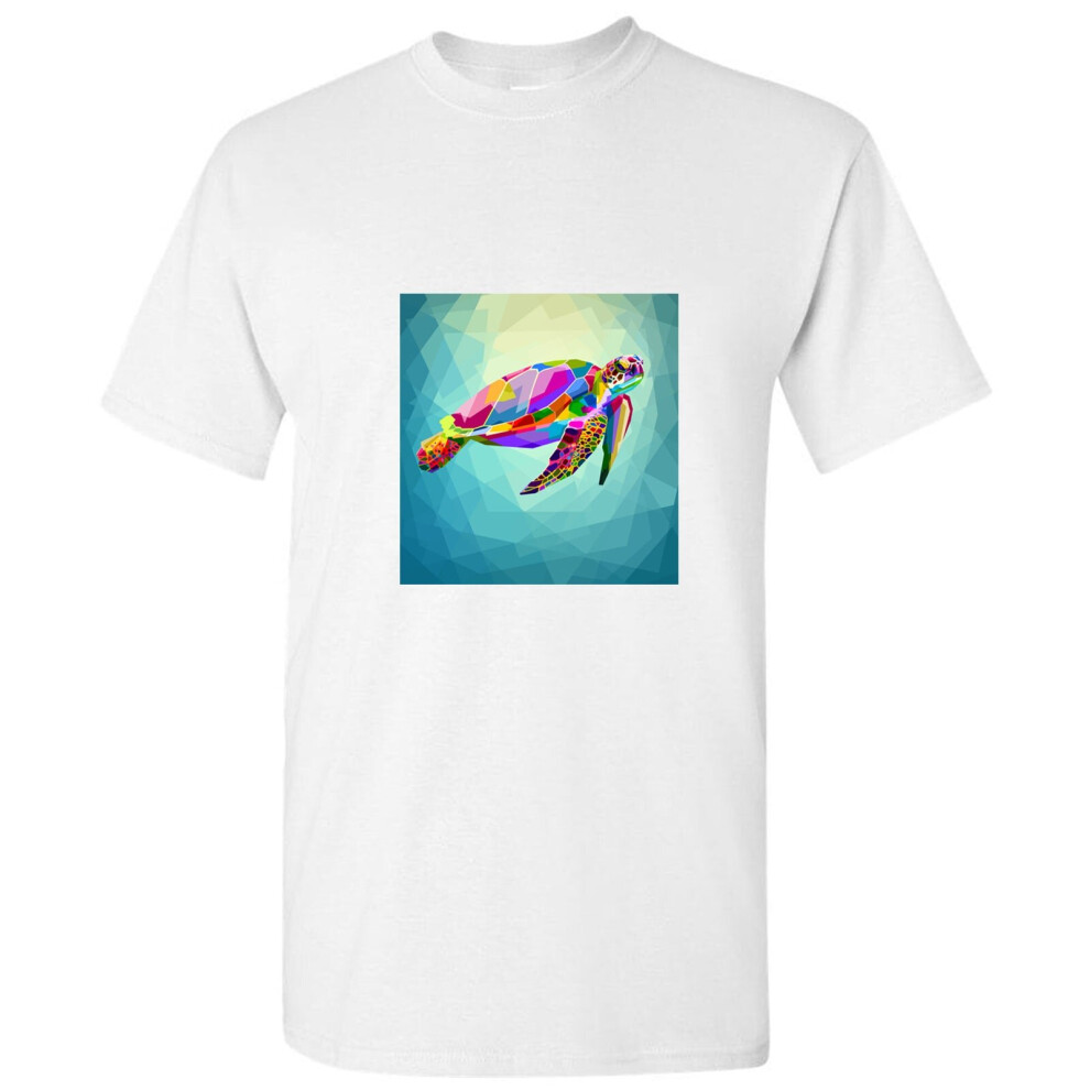 (5XL) Turtle Tortoise Underwater Colourful Abstract Art White Men T Shirt Tee Top