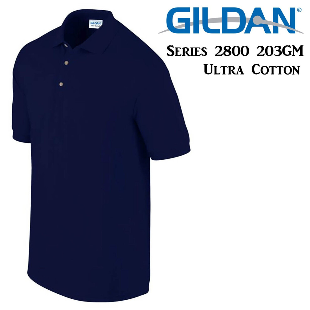 (XL) Gildan Jersey POLO Collar T-SHIRT Navy Blue tee S - XXL Ultra Cotton