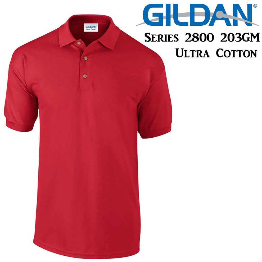 (XL) Gildan Jersey POLO Collar T-SHIRT Red tee S - XXL Ultra Cotton