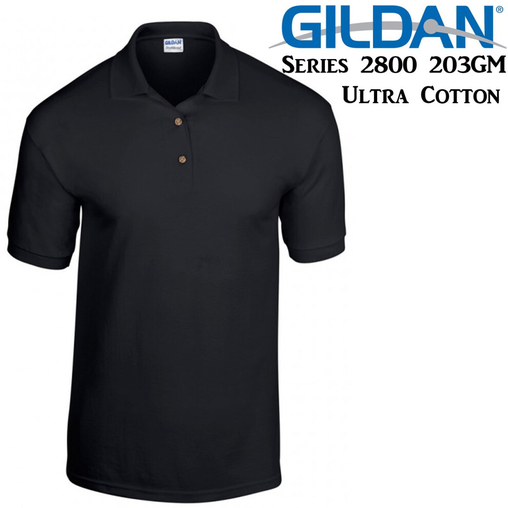 (M) Gildan Jersey POLO Collar T-SHIRT Black tee S - XXL Ultra Cotton