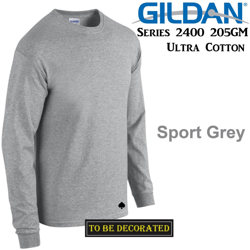 (S) Gildan Long Sleeve T-SHIRT Sport Grey basic tee S - 5XL Men's Ultra Cotton