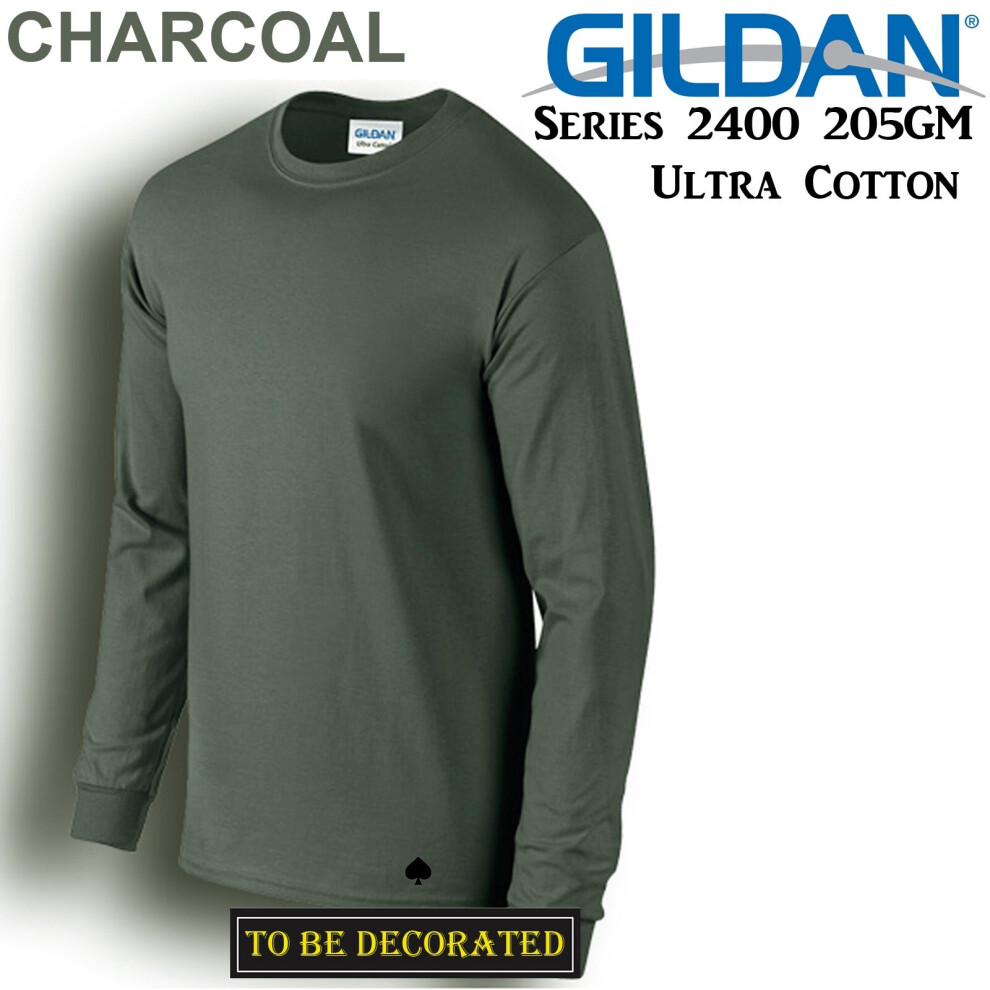 (L) Gildan Long Sleeve T-SHIRT Charcoal Basic tee S - XXXL Men's Ultra Cotton