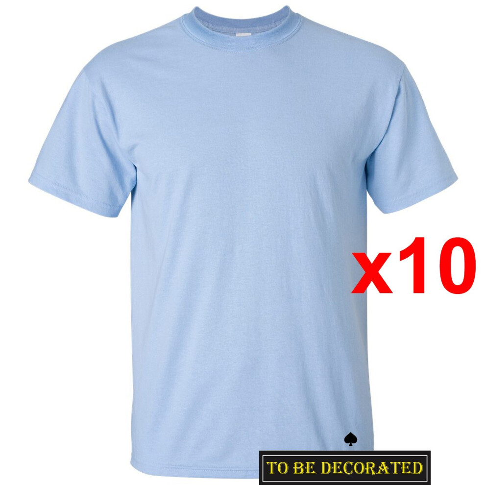 (L) 10 Packs Gildan T-SHIRT Basic Tee S - 5XL Small Big Men Heavy Cotton (Light Blue)