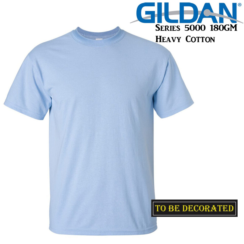 (M) Gildan T-SHIRT Light Blue Basic tee S M L XL XXL XXXL Men's Heavy Cotton