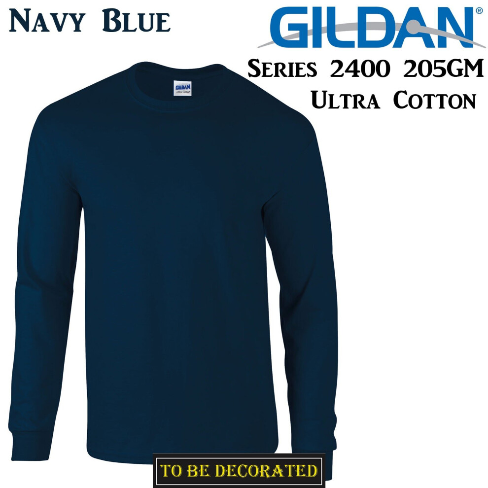 (L) Gildan Long Sleeve T-SHIRT Navy Blue Basic tee S-5XL Men's Ultra Cotton