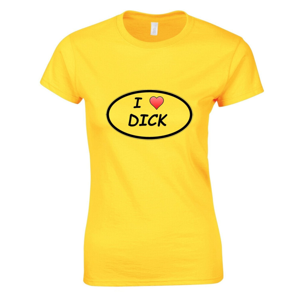 (Yellow, 2XL) I love Dick Penis Sex Funny Comedy Joke Rude Sign Ladies Women T Shirt Tee Top