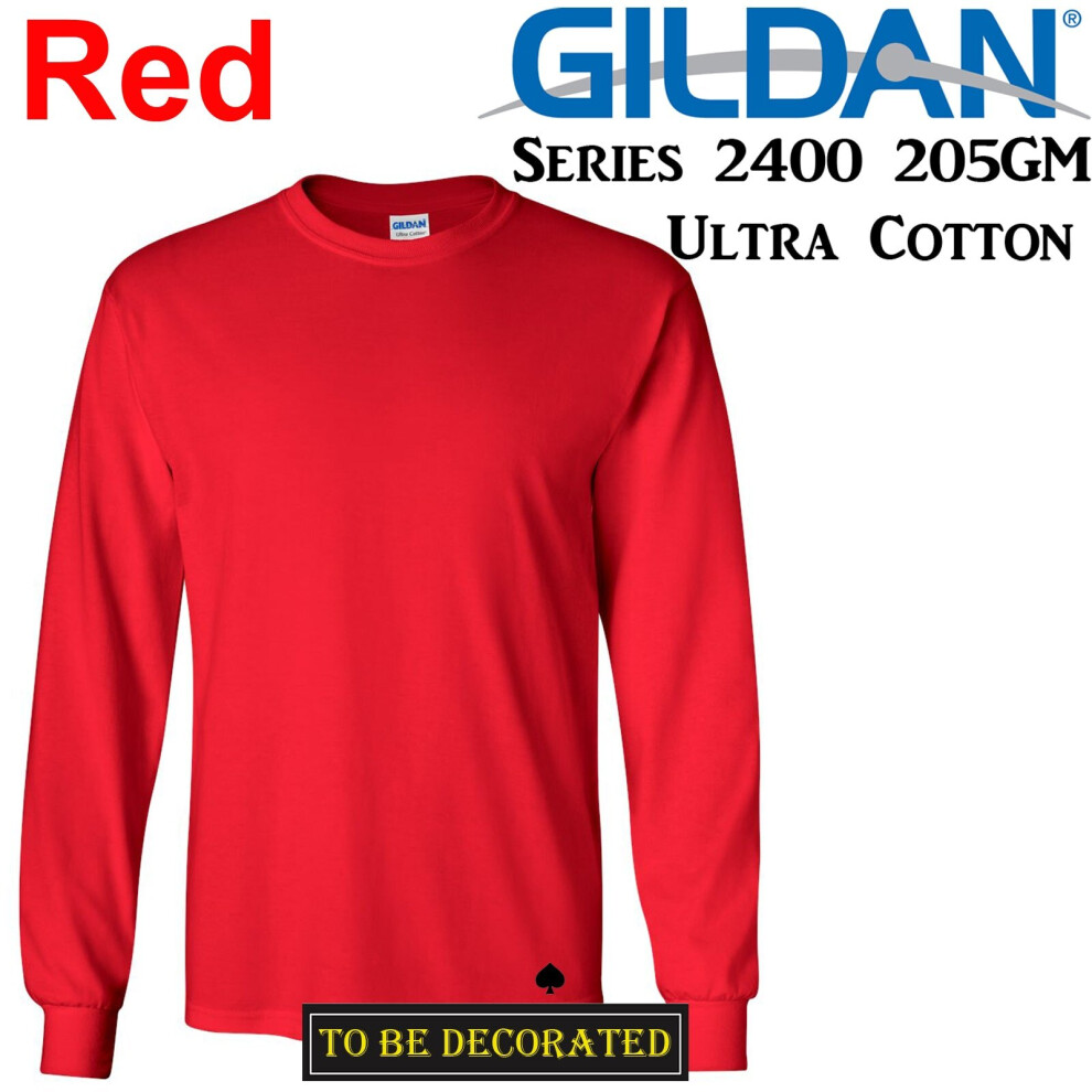 (S) Gildan Long Sleeve T-SHIRT Red Basic tee S - XXL Men's Ultra Cotton jumper