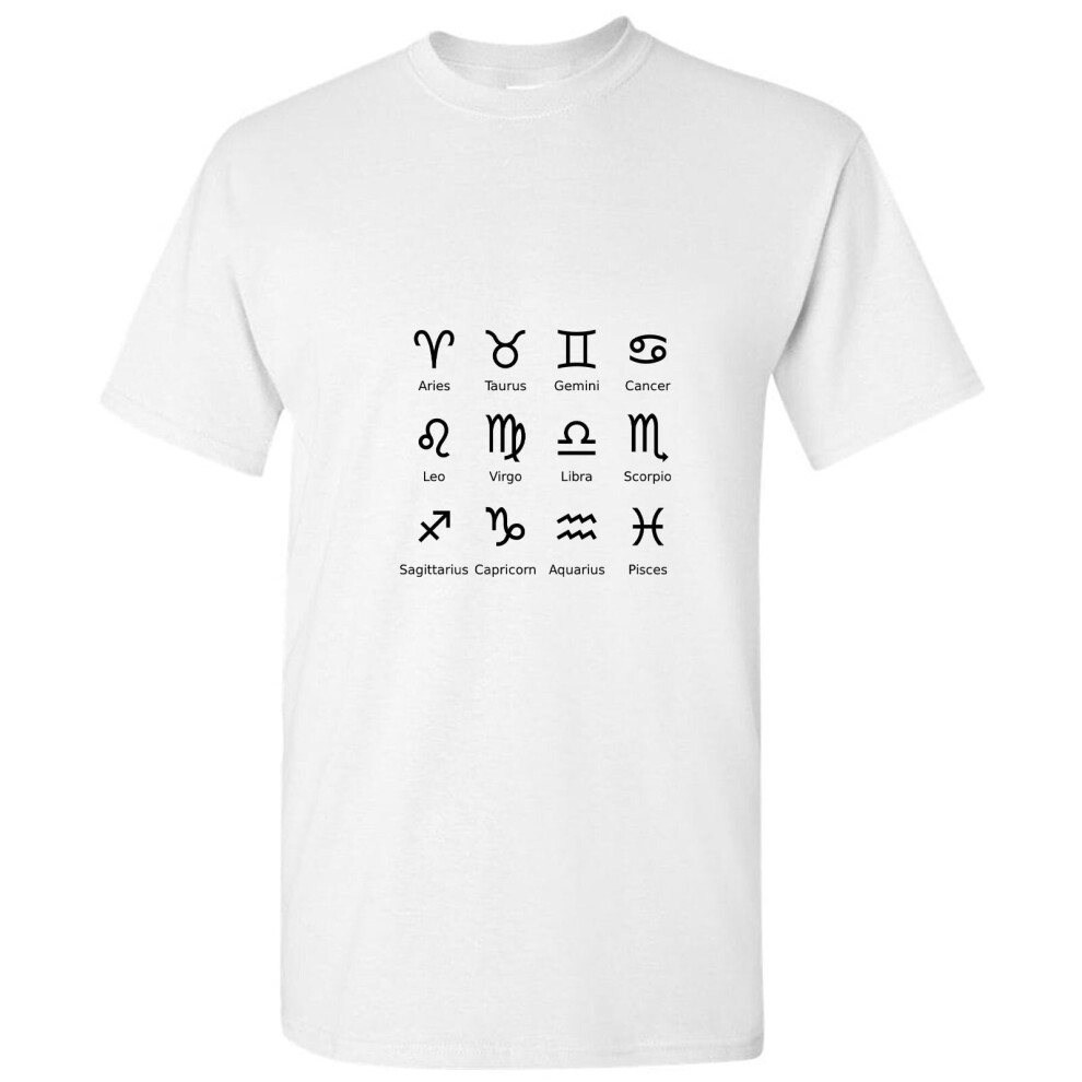 (White, L) Zodiac Horoscope Astro Astrological Symbol Sign Men T Shirt Tee Top