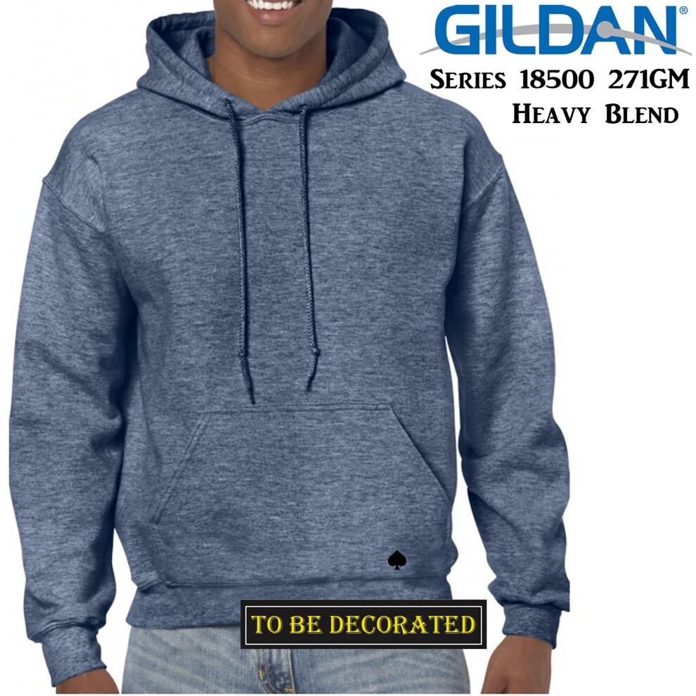 (M) Gildan Heather Sport Dark Navy Hoodie Heavy Blend Hooded Sweat Mens