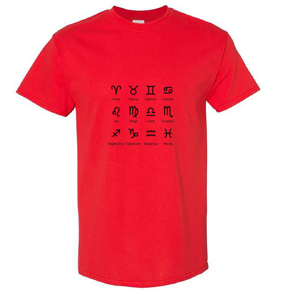 (Red, XL) Zodiac Horoscope Astro Astrological Symbol Sign Men T Shirt Tee Top