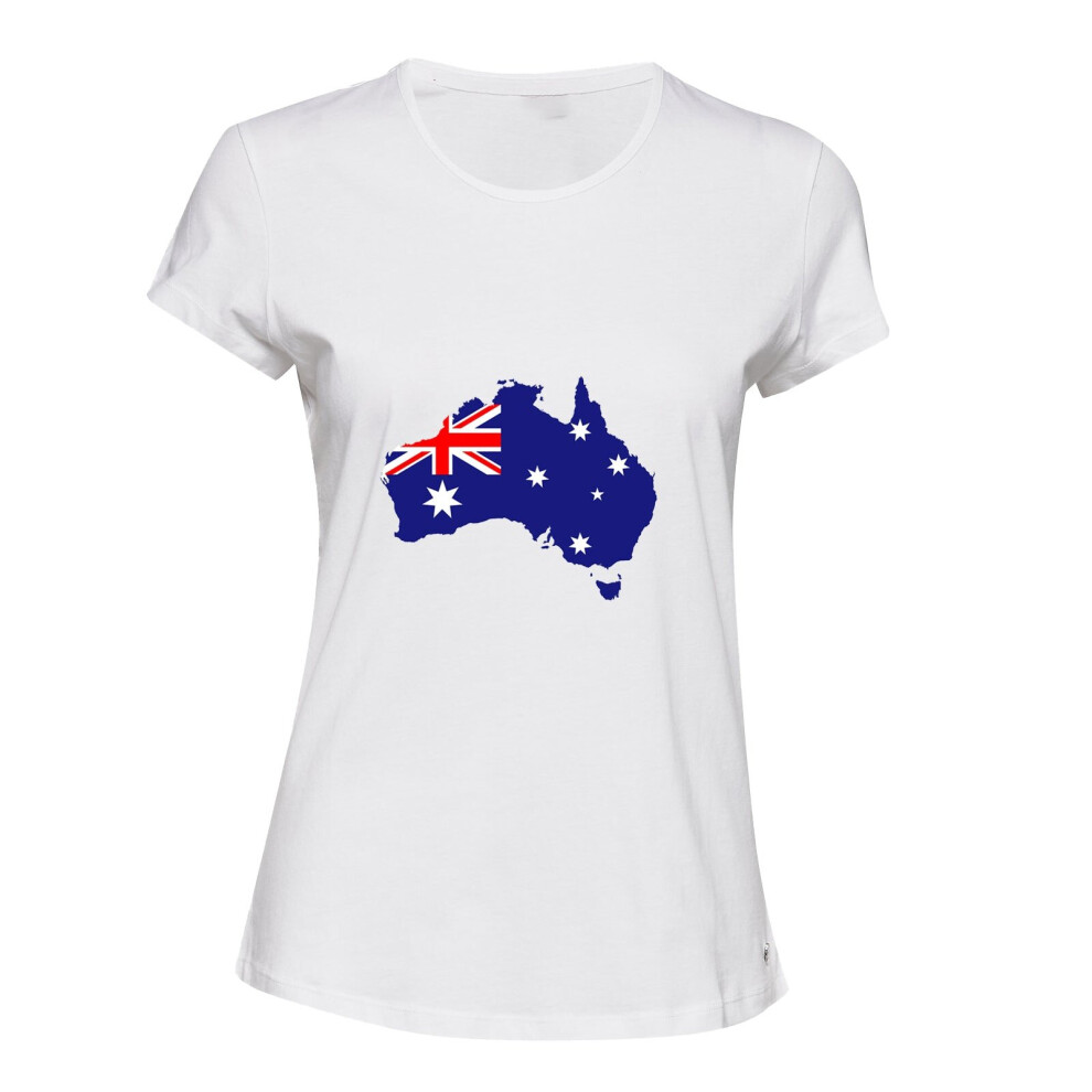 (L) Australian Australia Map Flag Country States White Ladies Women T Shirt Tee Top