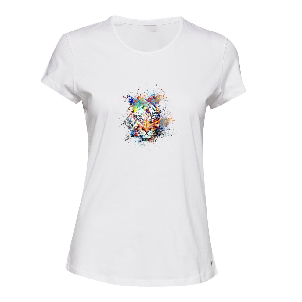 (M) Colourful Cool Wild Tiger Face Art White Female Ladies Women T Shirt Tee Top