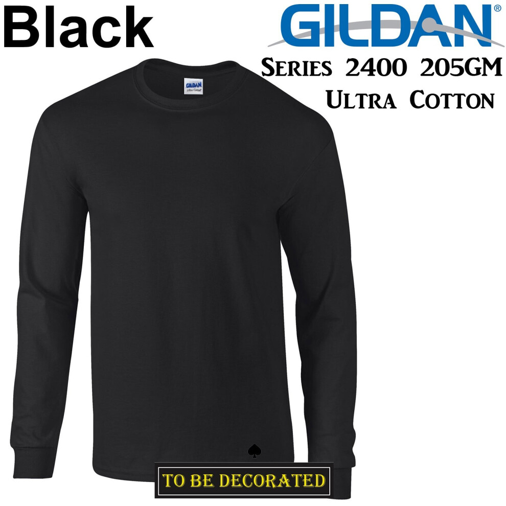 (2XL) Gildan Long Sleeve T-SHIRT Black Basic tee S-5XL Men's Ultra Cotton