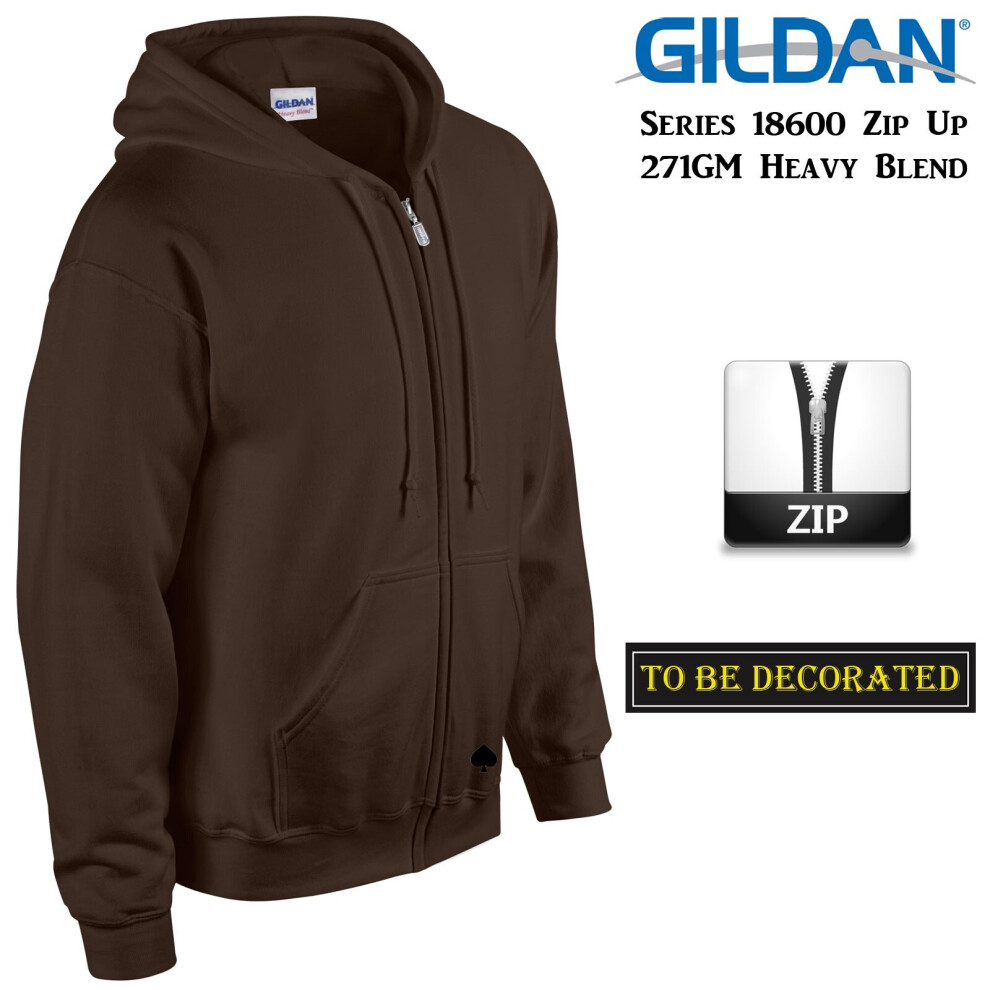 (XS) Gildan Dark Chocolate Zip Up Hoodie Hooded Sweatshirt Sweater Fleece