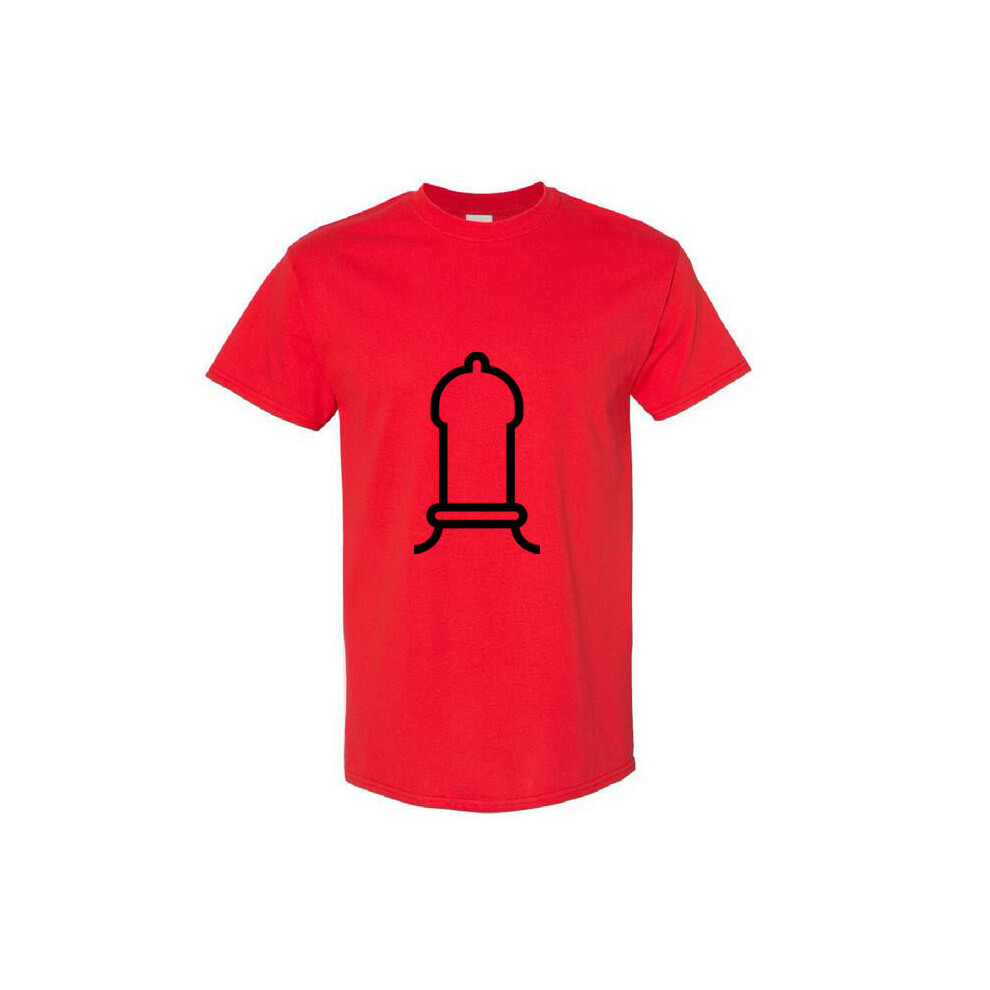 (Red, M) Adult Dick Penis Condom Joke Funny Art Men T Shirt Tee Top