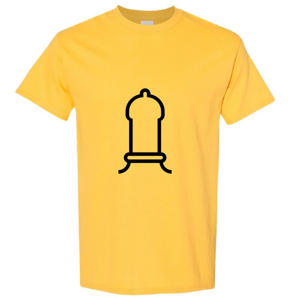 (Yellow, L) Adult Dick Penis Condom Joke Funny Art Men T Shirt Tee Top