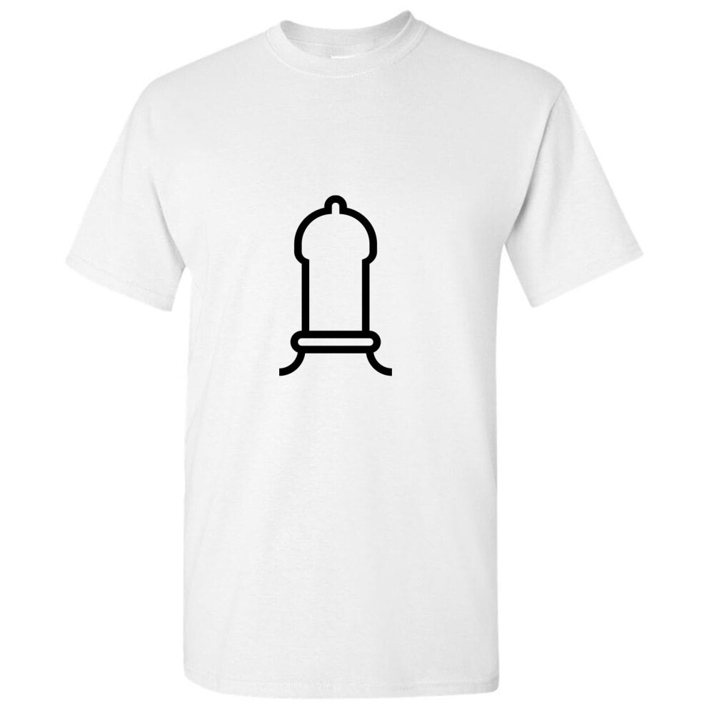 (White, 2XL) Adult Dick Penis Condom Joke Funny Art Men T Shirt Tee Top