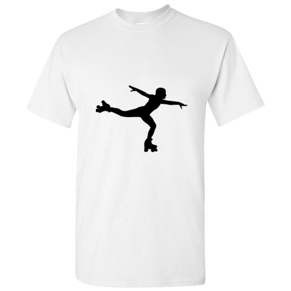 (White, S) Roller Skate Skating Silhouette Vector Full Art Men T Shirt Tee Top