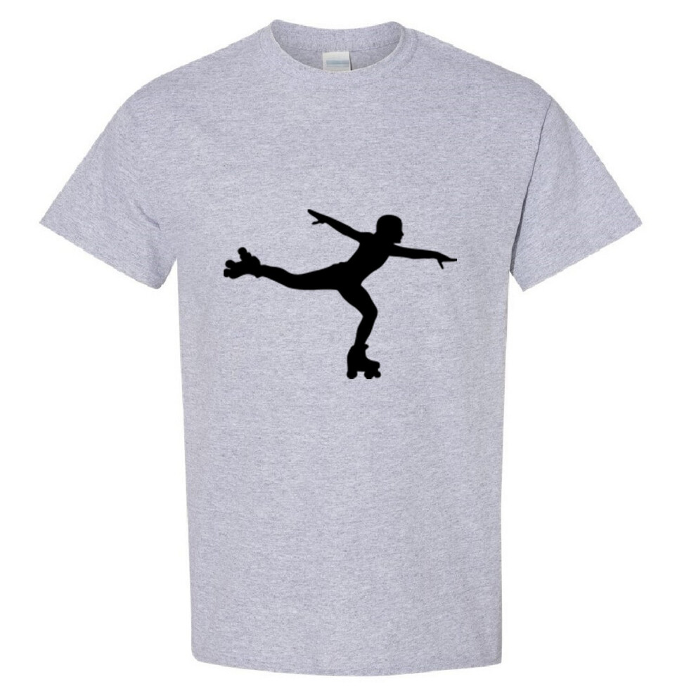 (Sport Grey, S) Roller Skate Skating Silhouette Vector Full Art Men T Shirt Tee Top