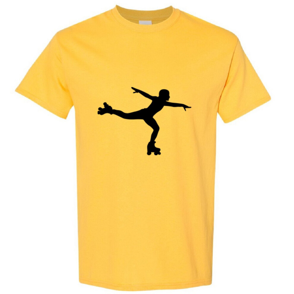 (Yellow, M) Roller Skate Skating Silhouette Vector Full Art Men T Shirt Tee Top