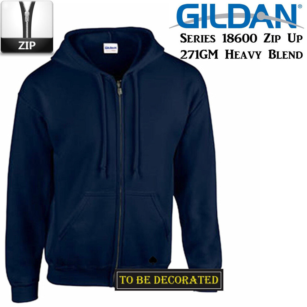 (L) Gildan Navy Blue Zip Up Hoodie Heavy Blend Hooded Sweatshirt Sweater