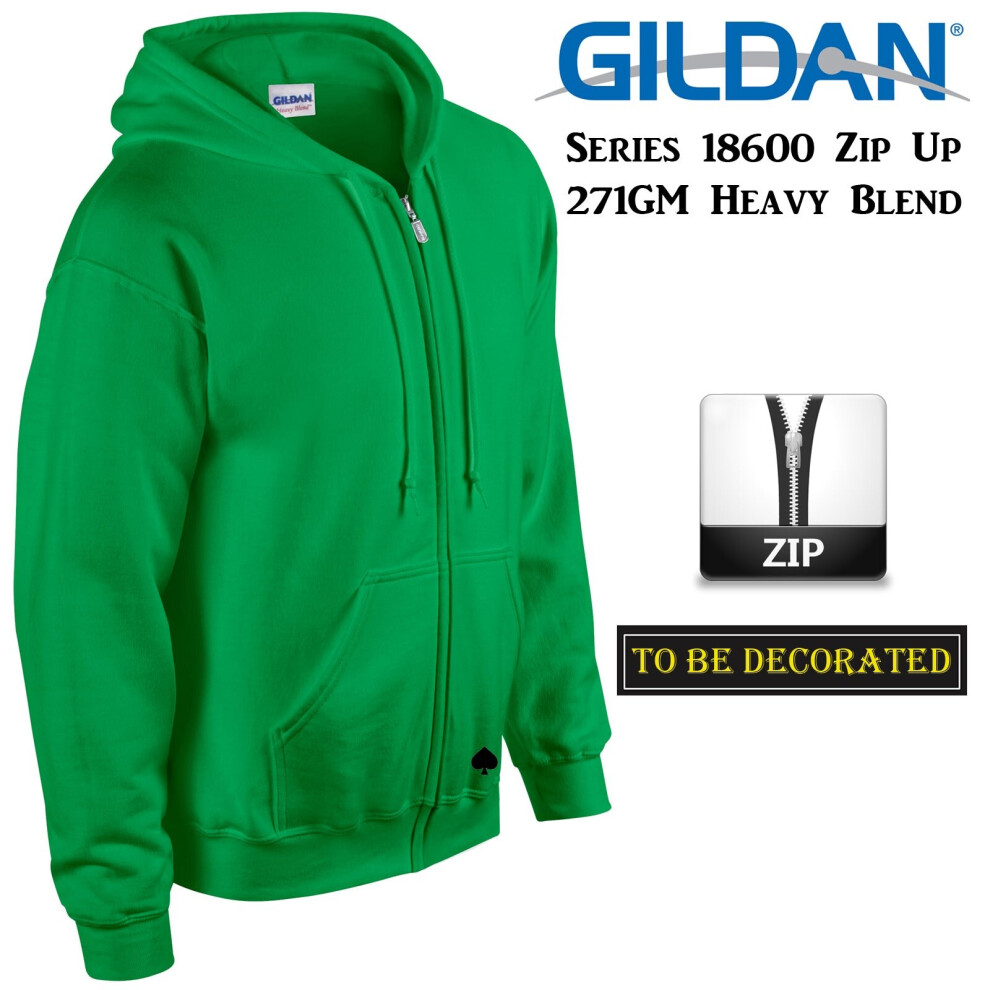 (S) Gildan Irish Green Zip Up Hoodie Hooded Sweatshirt Sweater Fleece
