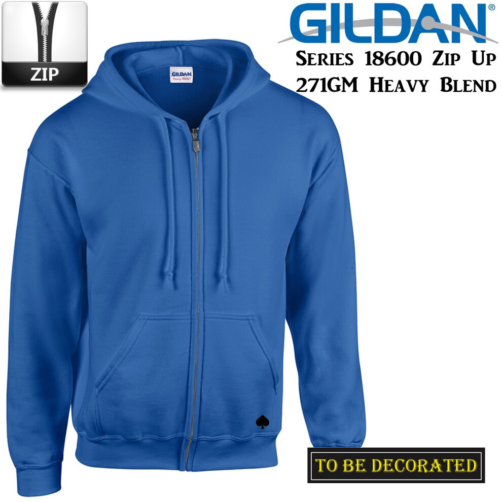 (S) Gildan Royal Blue Zip Up Hoodie Hooded Sweatshirt Sweater Fleece