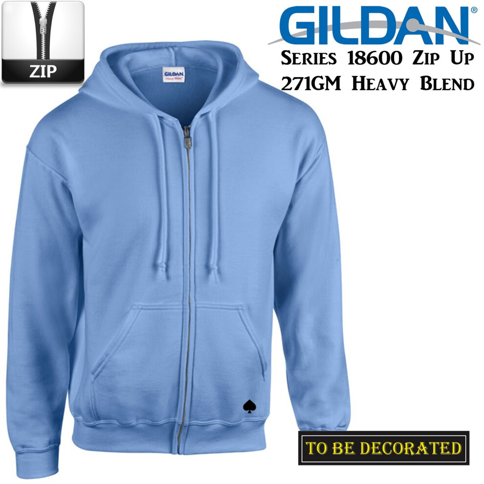 (2XL) Gildan Carolina Blue Zip Up Hoodie Hooded Sweatshirt Sweater Fleece