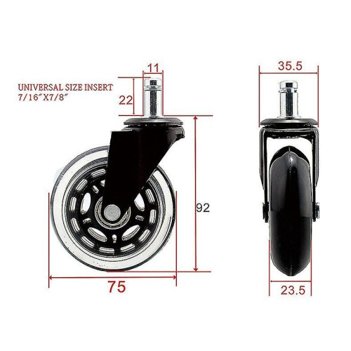 5pcs Office Chair Castors 3 Inch Durable Replacement Wheels With Insert Stem 2