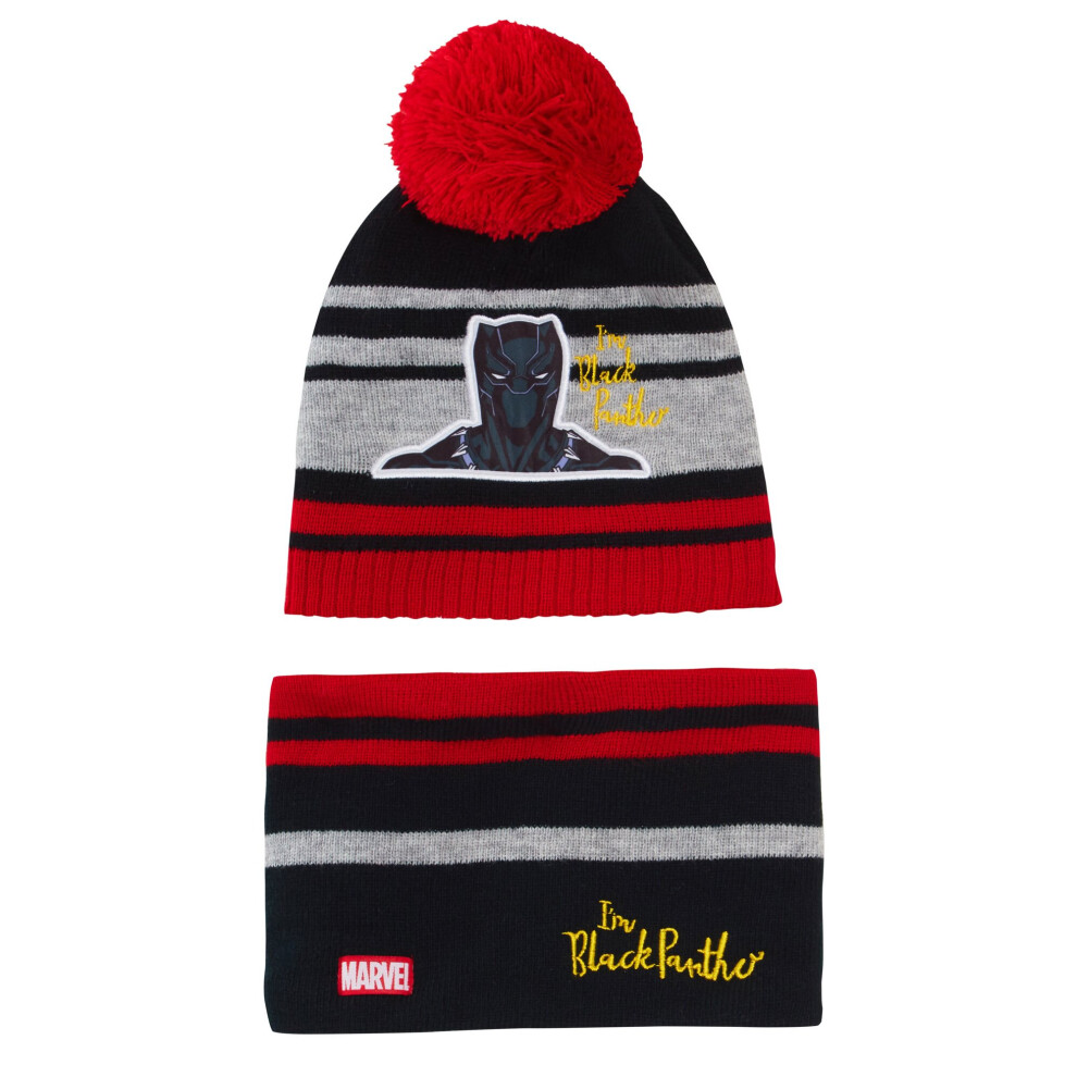 (Black Panther, 3-5 Years) Boys Marvel Bobble Hat + Snood Winter Set Captain America or Black Panther Set