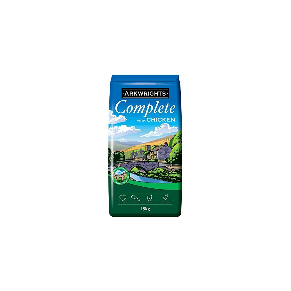 Arkwrights Chicken Complete Dog Food 15Kg - Adult Dry Dog Food - Complete Nutrition For Working, Sporting And Active Dogs - Delicious Dog Biscuits