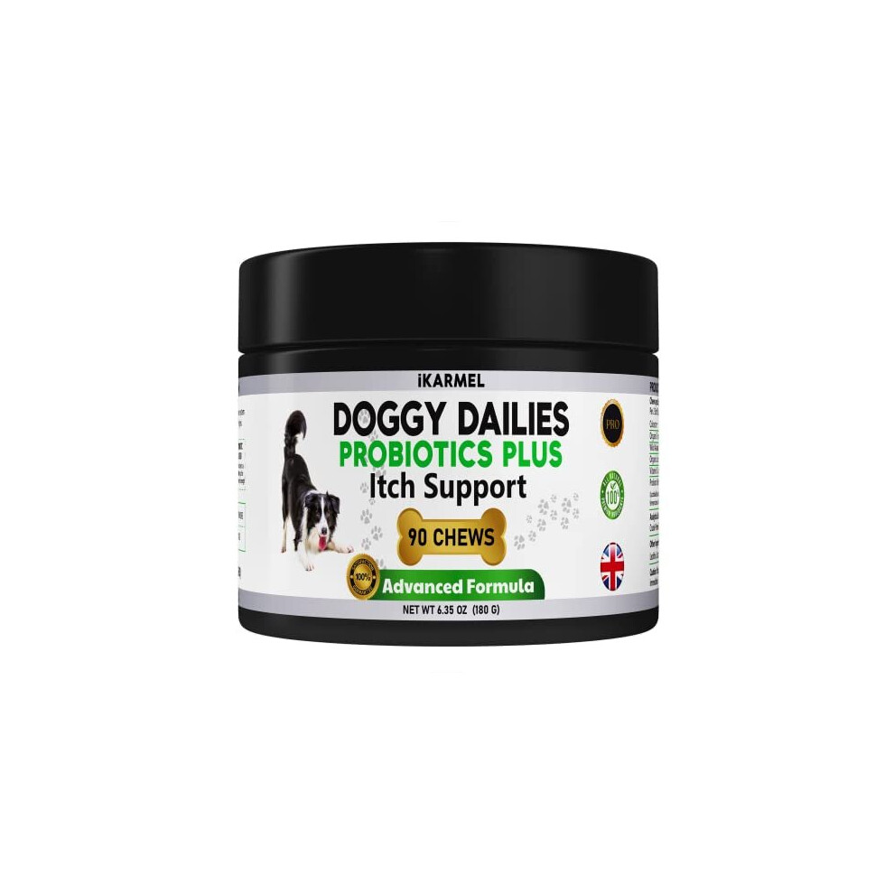 Ikarmel Doggy Dailies Probiotics For Dogs (90 Chews) - Canine Supplements For Digestive And Immunity Support - Skin Health And Itch Relief - Vitamin