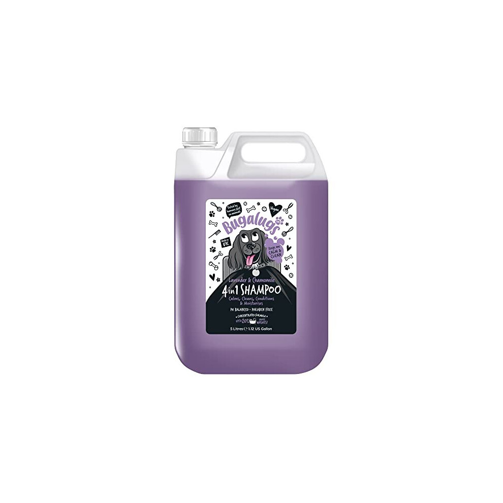 Dog Shampoo by Bugalugs lavender & chamomile 4 in 1 dog grooming shampoo products for smelly dogs with fragrance, best puppy shampoo, professional