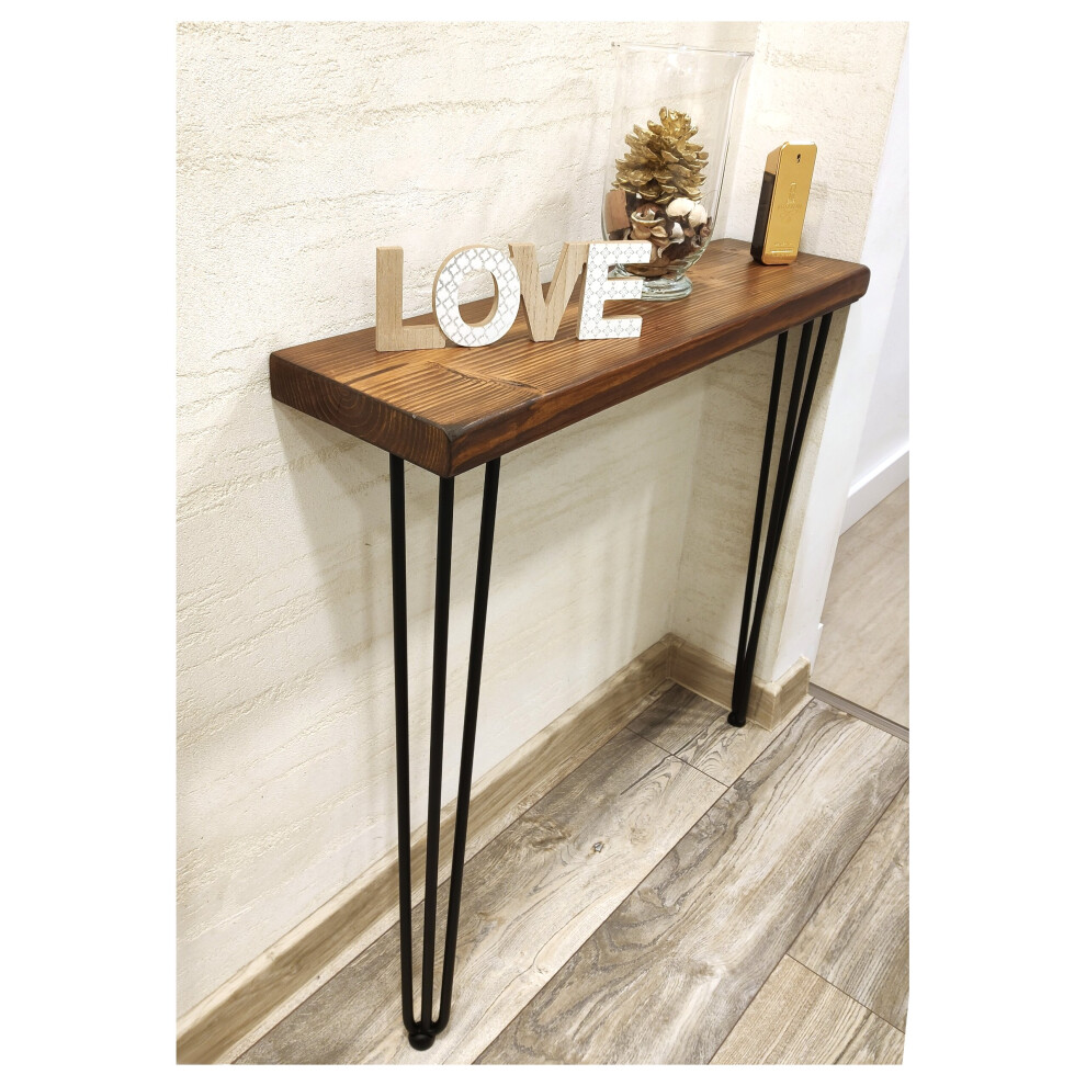 (Walnut, 120cm) Rustic Console Table Radiator Shelf 225mm 9" Hairpin Leg 1016mm 40"