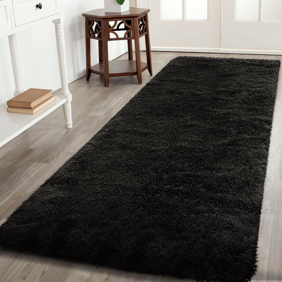 (80 x 300 cm (2 ft 6 in x 10 ft)-Large Runner, Black) Non Slip Rug  Area Rug Living Room Bed Room