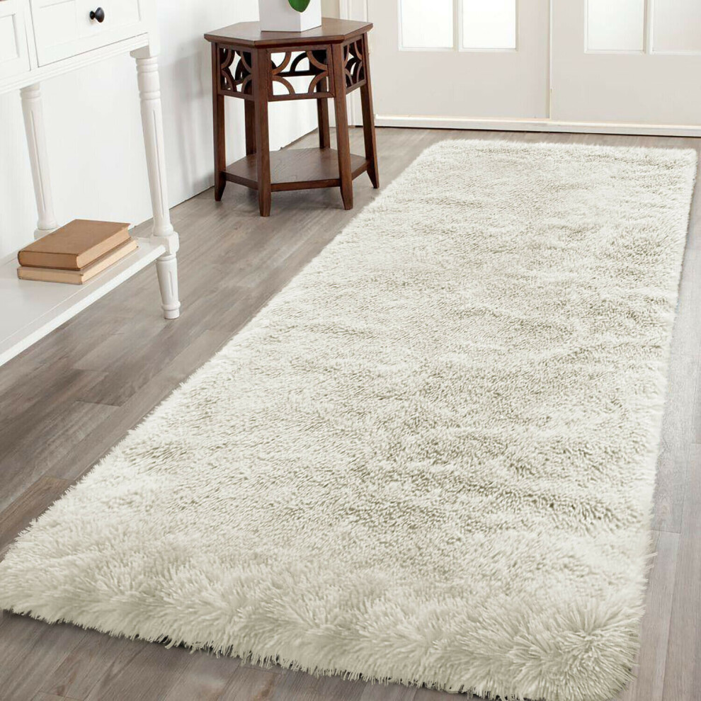 (80 x 300 cm (2 ft 6 in x 10 ft)-Large Runner, Cream) Non Slip Rug  Area Rug Living Room Bed Room