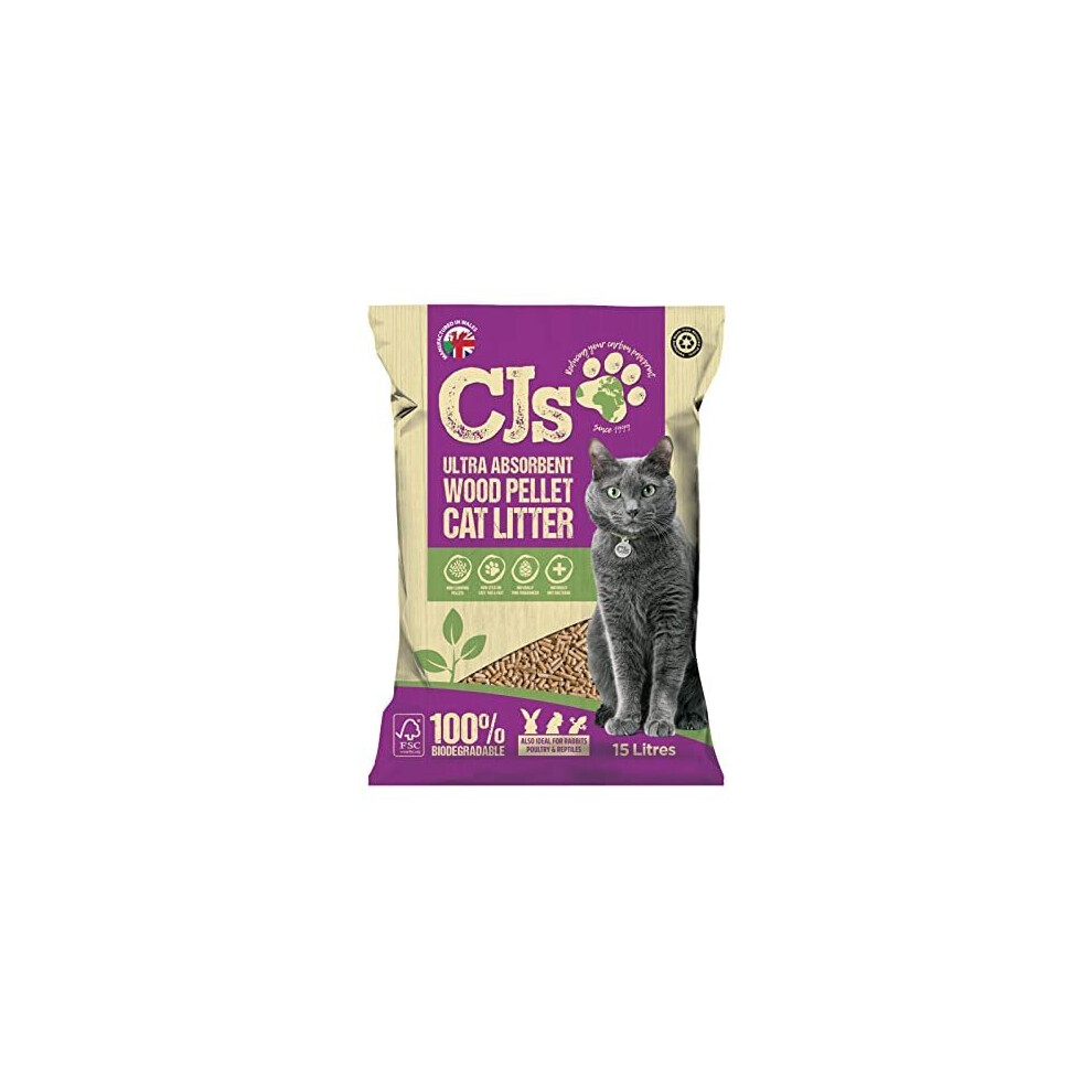 CJ's Premium Cat Litter Ultra Absorbent Wood Pellets, Biodegradable, 15 L