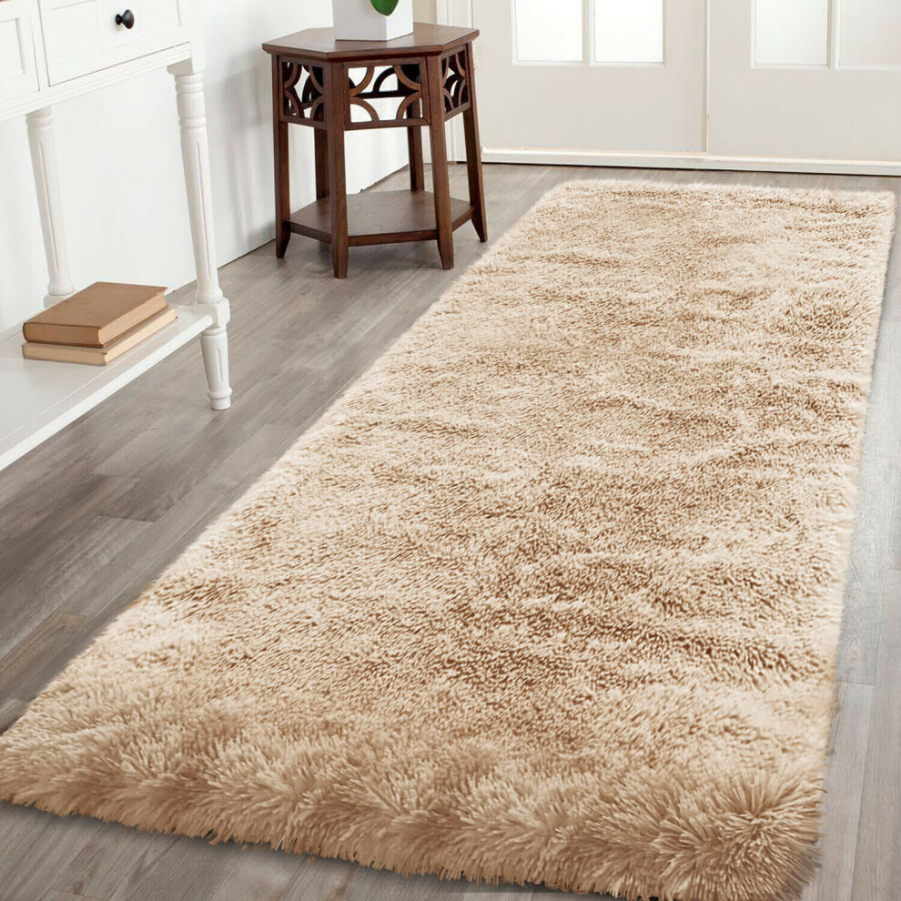 (80 x 300 cm (2 ft 6 in x 10 ft)-Large Runner, Beige) Non Slip Rug  Area Rug Living Room Bed Room