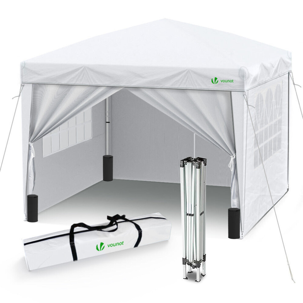 VOUNOT 3m x 3m Pop Up Gazebo with Sides & 4 Weight Bags & Carry Bag, White