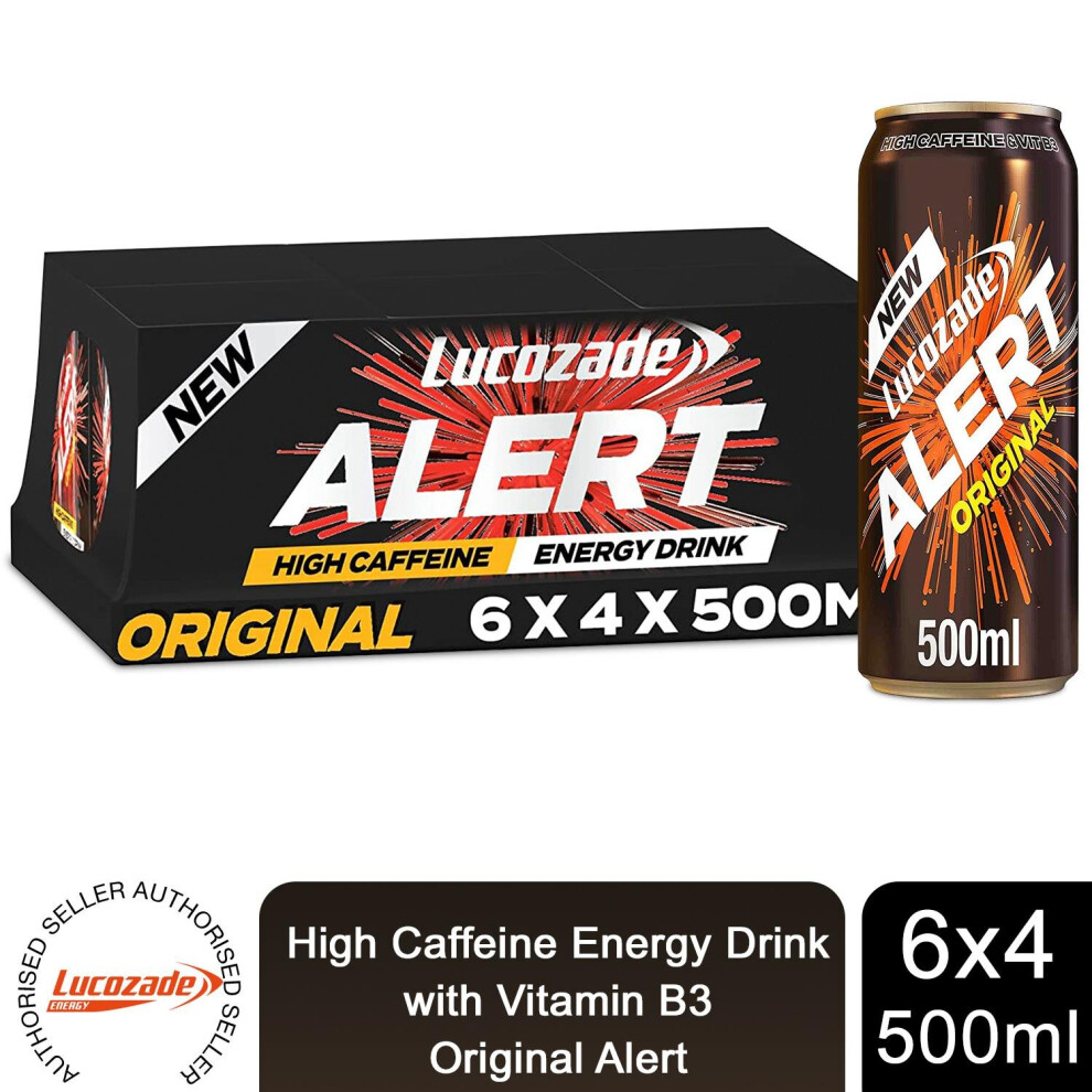 Lucozade Alert Original High Caffeine Energy Drink Vitaminb3, 24X500ml