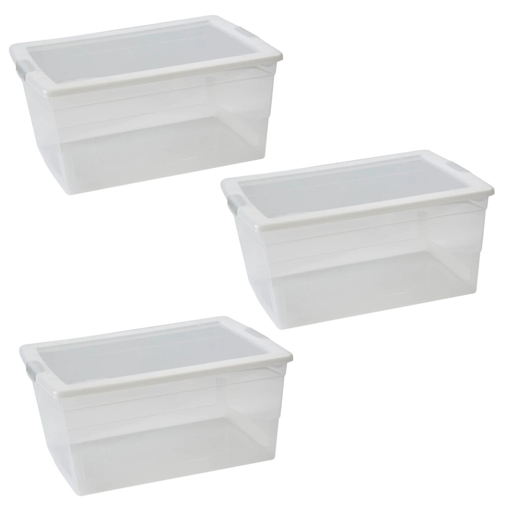(21 Litre, 3) Clear Plastic Storage Boxes Underbed BPA Free Food Container Garage Kitchen Home