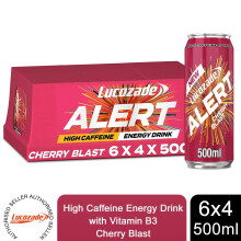Lucozade Alert Cherry Blast High Caffeine Drink, Vitamins B3, 24x500ml