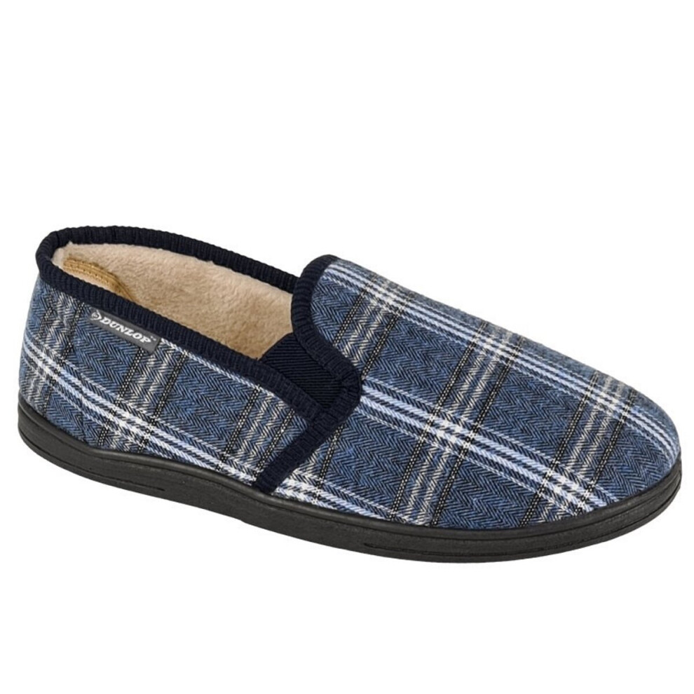 (UK 10) Dunlop Mens Martyn Twin Gusset Slip On Thermal Carpet Slippers With Warm Fleecy Lining Navy