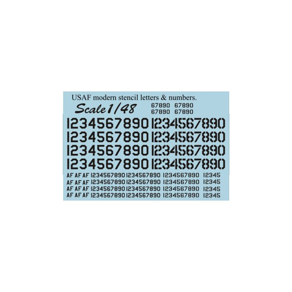 Print Scale 48-005 USAF modern stencil letters and numbers Black The complete set 1,5 leaf