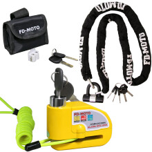 (2.0M) FD-MOTO Motorbike Motorcycle Chain Lock Disc Lock Alarm Brake Security With Cable 1~2m