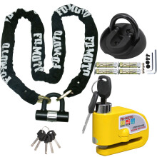 (1.2M) FD-MOTO ChainLock Motorcycle Black Ground Anchor Alarm Brake Security Lock With Cable 1~2m