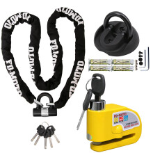 (2.0M) FD-MOTO ChainLock Motorcycle Black Ground Anchor Alarm Brake Security Lock With Cable 1~2m